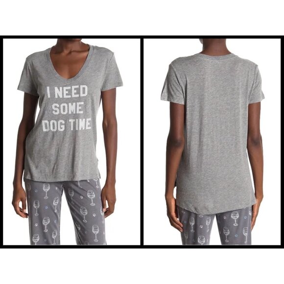 💕PJ SALVAGE💕 Dog Time V-Neck Pajama T-Shirt M - Picture 1 of 9